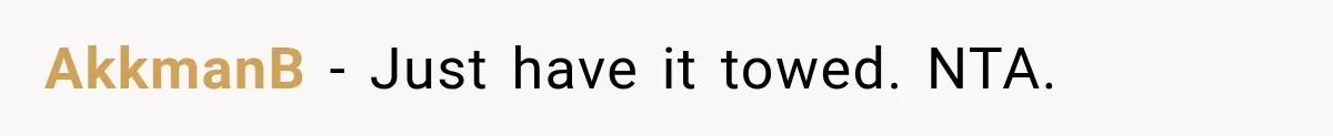 AkkmanB − Just have it towed. NTA.