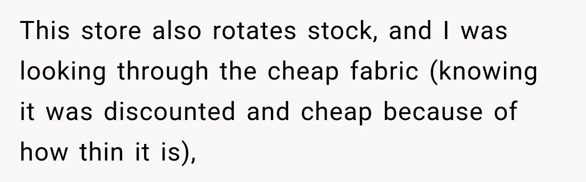 This store also rotates stock, and I was looking through the cheap fabric (knowing it was discounted and cheap because of how thin it is),