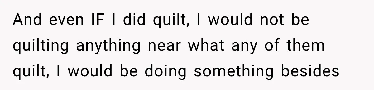 And even IF I did quilt, I would not be quilting anything near what any of them quilt, I would be doing something besides