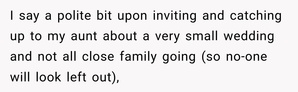 I say a polite bit upon inviting and catching up to my aunt about a very small wedding and not all close family going (so no-one will look left out),