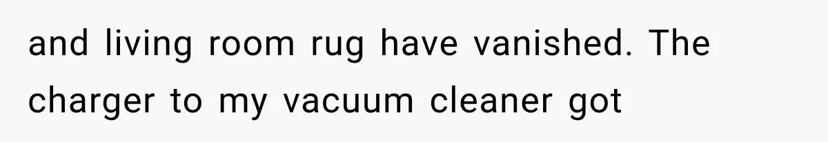 and living room rug have vanished. The charger to my vacuum cleaner got
