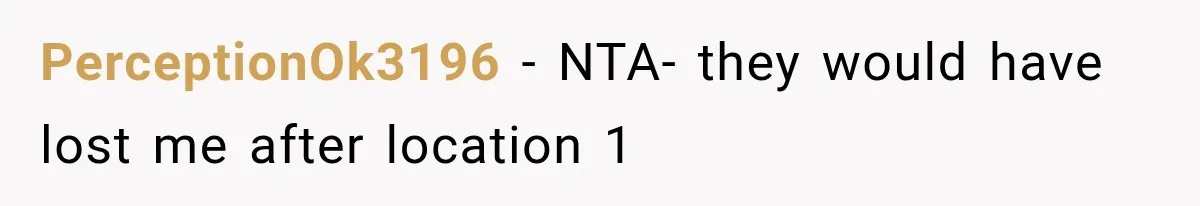 PerceptionOk3196 − NTA- they would have lost me after location 1