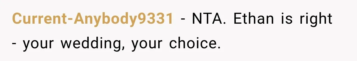 Current-Anybody9331 − NTA. Ethan is right - your wedding, your choice.