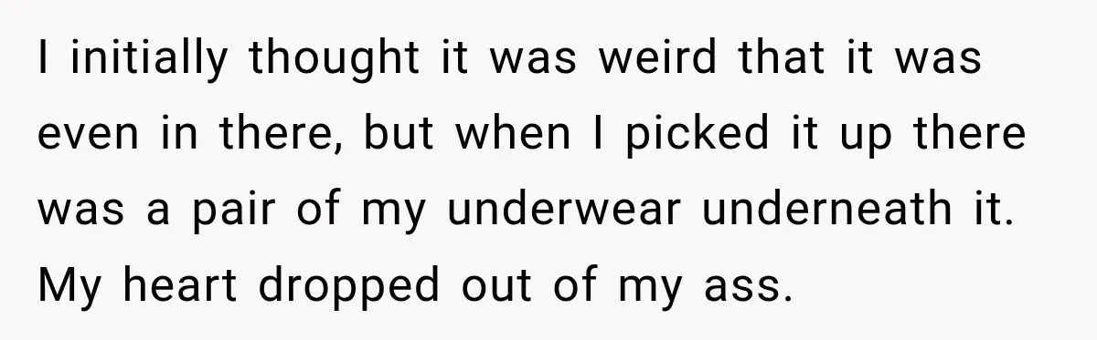 I initially thought it was weird that it was even in there, but when I picked it up there was a pair of my underwear underneath it. My heart dropped...