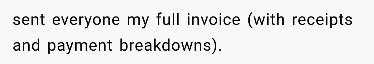 sent everyone my full invoice (with receipts and payment breakdowns).