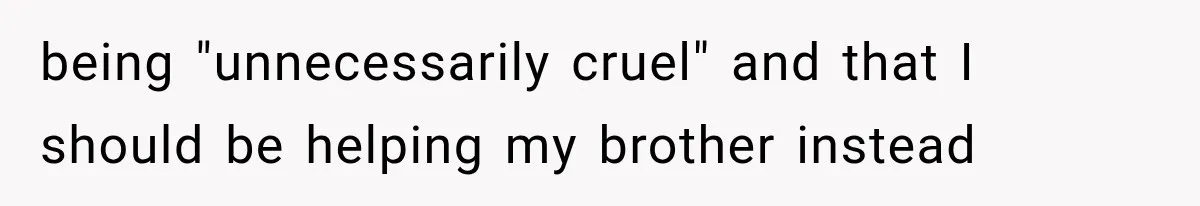 being "unnecessarily cruel" and that I should be helping my brother instead