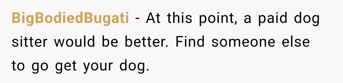 BigBodiedBugati − At this point, a paid dog sitter would be better. Find someone else to go get your dog.