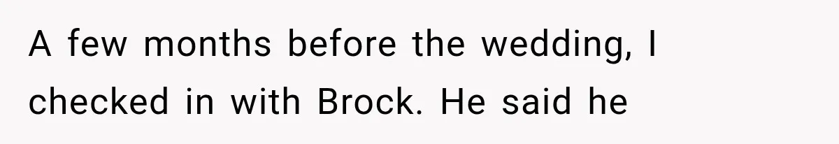 A few months before the wedding, I checked in with Brock. He said he