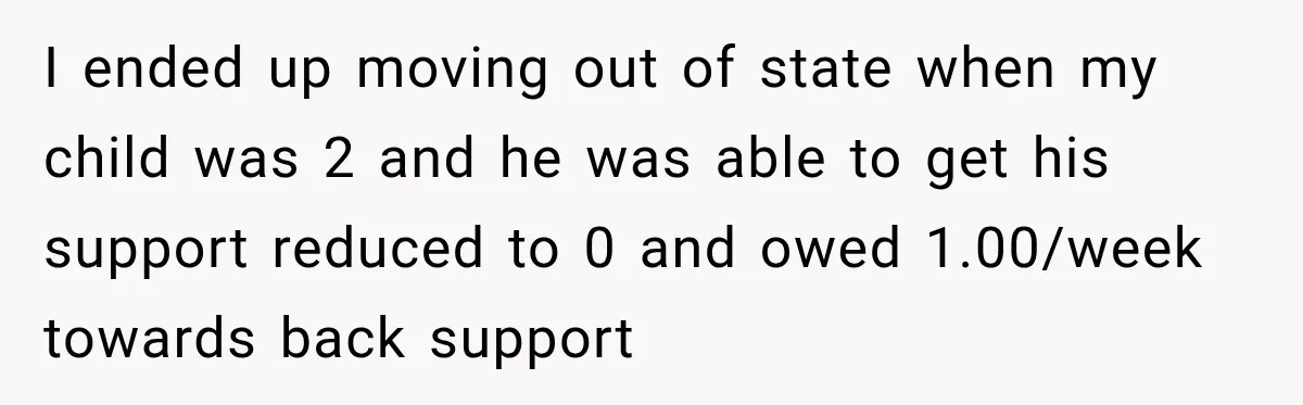I ended up moving out of state when my child was 2 and he was able to get his support reduced to 0 and owed 1.00/week towards back support