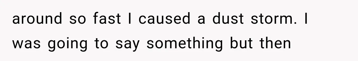 around so fast I caused a dust storm. I was going to say something but then