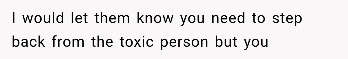 I would let them know you need to step back from the toxic person but you