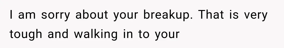 I am sorry about your breakup. That is very tough and walking in to your