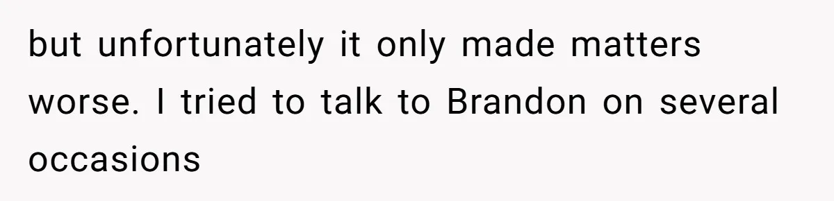 but unfortunately it only made matters worse. I tried to talk to Brandon on several occasions