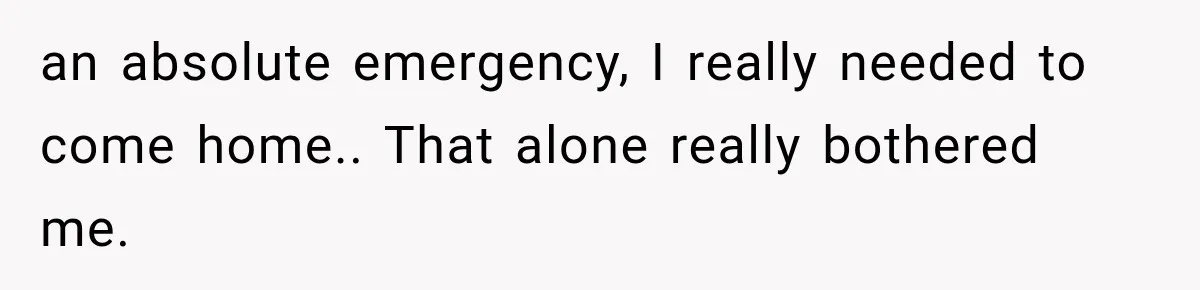 an absolute emergency, I really needed to come home.. That alone really bothered me.