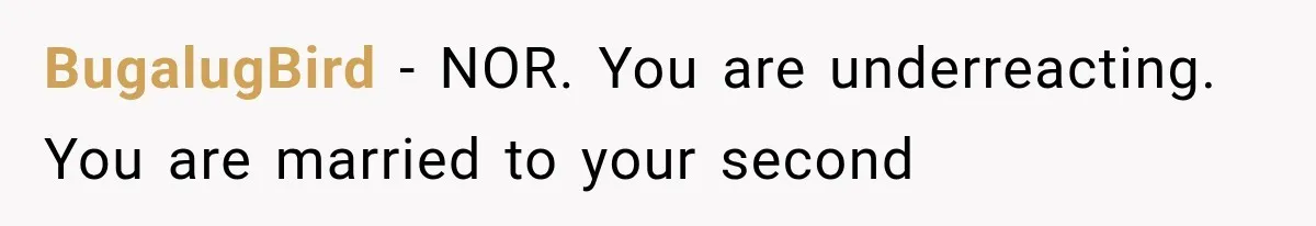 BugalugBird − NOR. You are underreacting. You are married to your second
