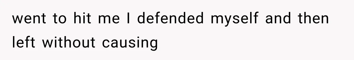 went to hit me I defended myself and then left without causing