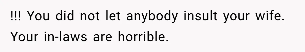 !!! You did not let anybody insult your wife. Your in-laws are horrible.