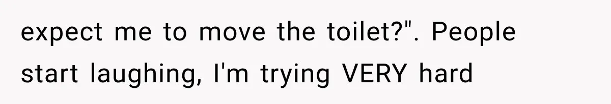 expect me to move the toilet?". People start laughing, I'm trying VERY hard