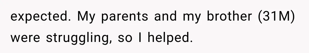 Woman Cuts Off Family After They Celebrate Ending Her Support, Then Demand Money Again expected. My parents and my brother (31M) were struggling, so I helped.