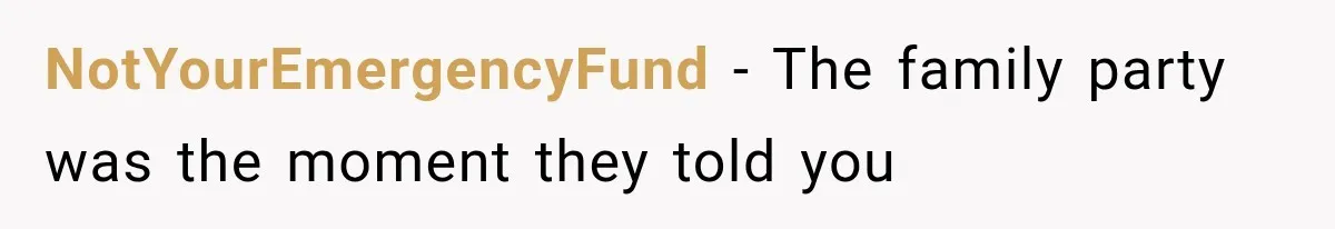 Woman Cuts Off Family After They Celebrate Ending Her Support, Then Demand Money Again NotYourEmergencyFund − The family party was the moment they told you