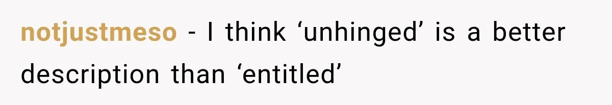 notjustmeso − I think ‘unhinged’ is a better description than ‘entitled’
