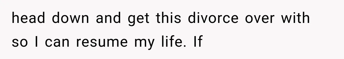 head down and get this divorce over with so I can resume my life. If