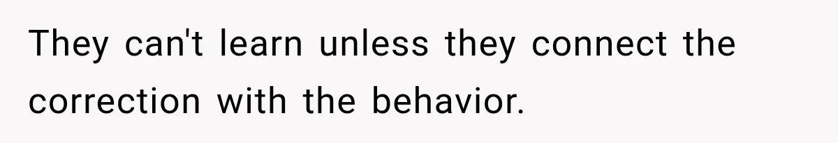 They can't learn unless they connect the correction with the behavior.