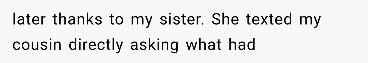 later thanks to my sister. She texted my cousin directly asking what had