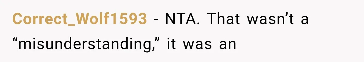 Correct_Wolf1593 − NTA. That wasn’t a “misunderstanding,” it was an