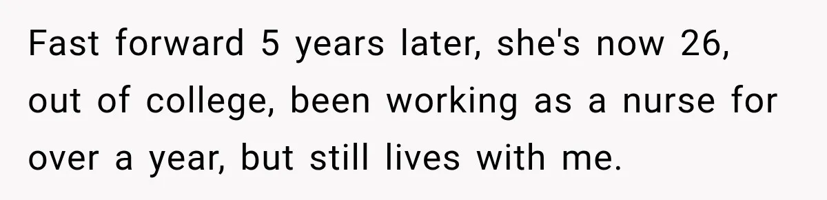 Woman Kicks Out Sister After Six Years Of Free Living And Family Turns Against Her Fast forward 5 years later, she's now 26, out of college, been working as a nurse for over a year, but still lives with me.