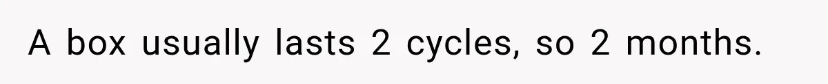 A box usually lasts 2 cycles, so 2 months.