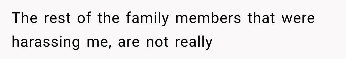 Woman Cuts Off Mother After Years of Neglect, Then Her Mom Demands Access to the Grandchildren The rest of the family members that were harassing me, are not really