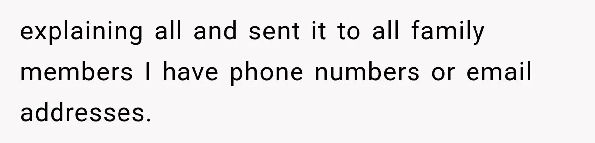 Woman Cuts Off Mother After Years of Neglect, Then Her Mom Demands Access to the Grandchildren explaining all and sent it to all family members I have phone numbers or email addresses.