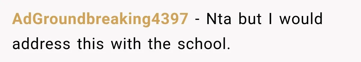 AdGroundbreaking4397 − Nta but I would address this with the school.