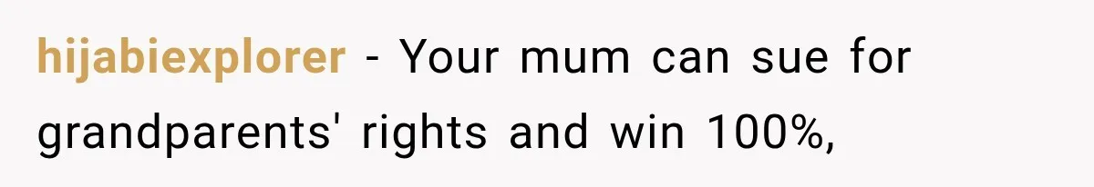 Woman Cuts Off Mother After Years of Neglect, Then Her Mom Demands Access to the Grandchildren hijabiexplorer − Your mum can sue for grandparents' rights and win 100%,