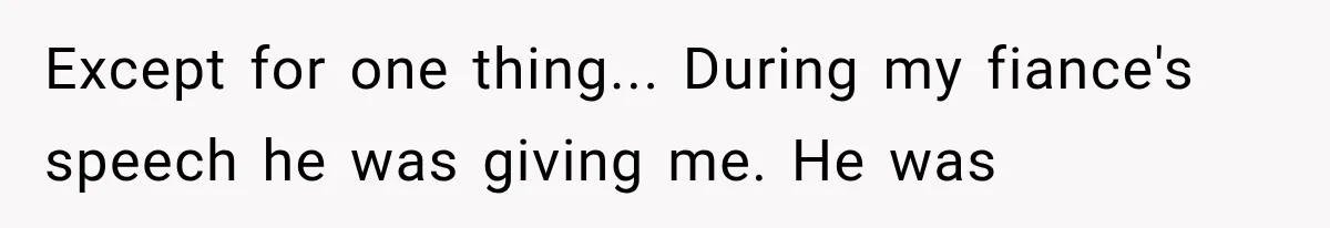Except for one thing... During my fiance's speech he was giving me. He was