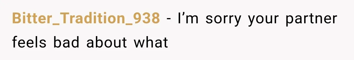 Bitter_Tradition_938 − I’m sorry your partner feels bad about what