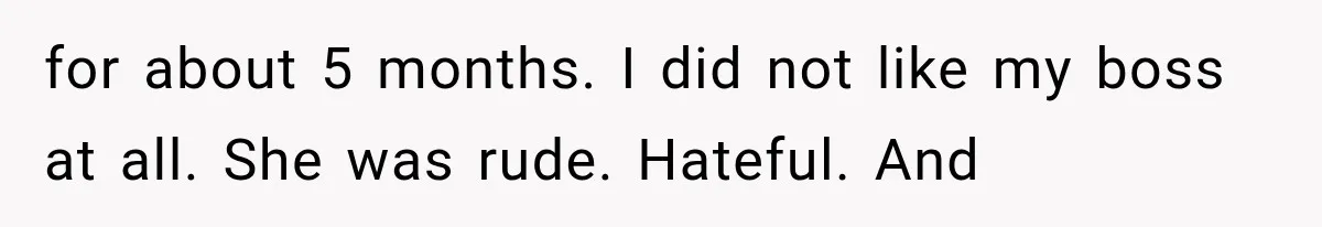 for about 5 months. I did not like my boss at all. She was rude. Hateful. And