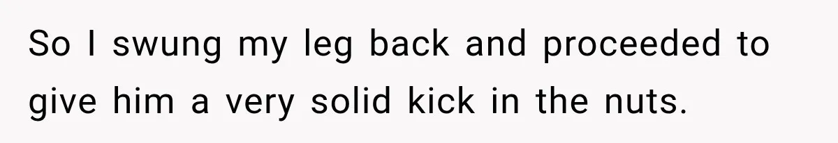 So I swung my leg back and proceeded to give him a very solid kick in the nuts.