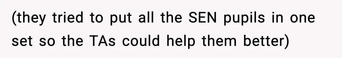 (they tried to put all the SEN pupils in one set so the TAs could help them better)