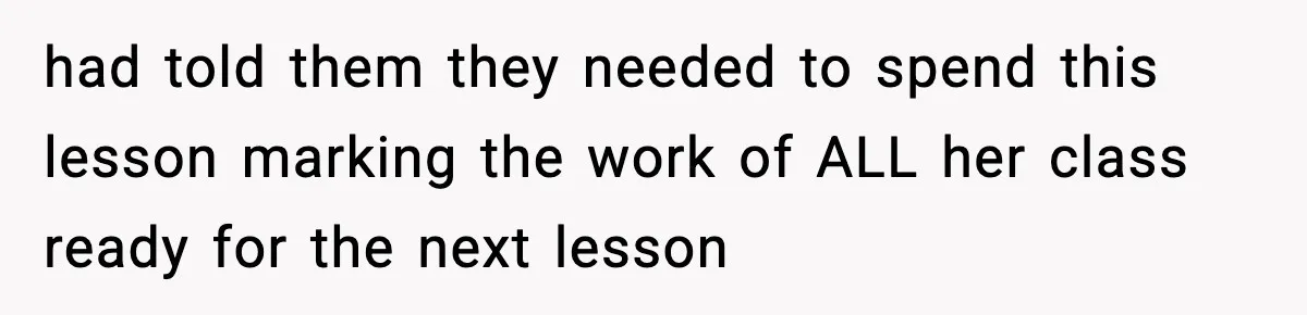 had told them they needed to spend this lesson marking the work of ALL her class ready for the next lesson