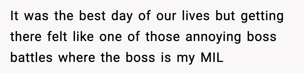 It was the best day of our lives but getting there felt like one of those annoying boss battles where the boss is my MIL