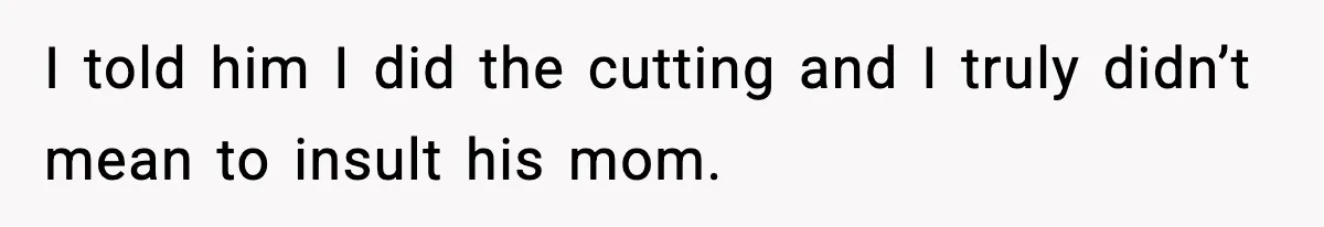 I told him I did the cutting and I truly didn’t mean to insult his mom.
