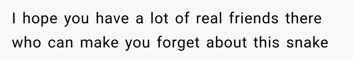 I hope you have a lot of real friends there who can make you forget about this snake