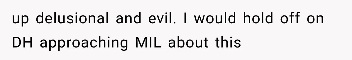 Woman Learns Her MIL Told Her Religious Mother a Secret That Never Happened up delusional and evil. I would hold off on DH approaching MIL about this