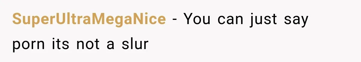 SuperUltraMegaNice − You can just say porn its not a slur