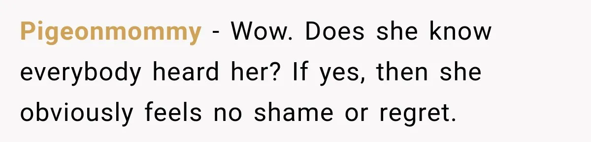 Woman Called His Family Horrible Things, But Still Wanted Their Paid Vacation Spot Pigeonmommy − Wow. Does she know everybody heard her? If yes, then she obviously feels no shame or regret.