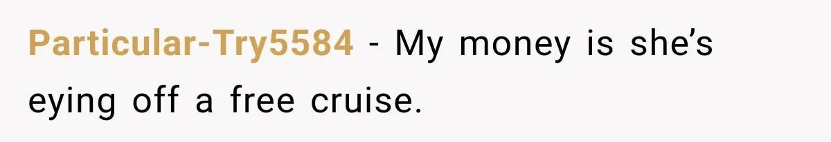 Woman Called His Family Horrible Things, But Still Wanted Their Paid Vacation Spot Particular-Try5584 − My money is she’s eying off a free cruise.