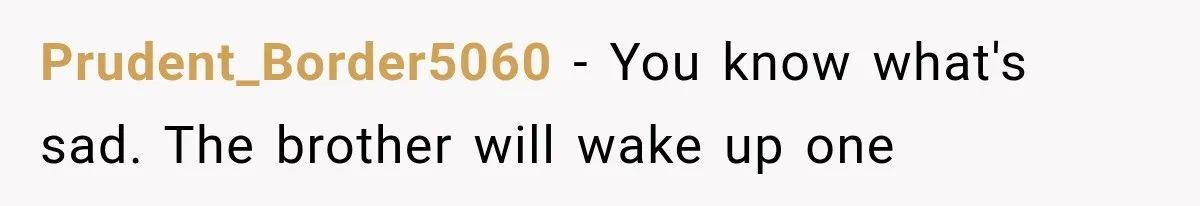 Prudent_Border5060 − You know what's sad. The brother will wake up one