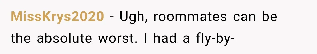 MissKrys2020 − Ugh, roommates can be the absolute worst. I had a fly-by-